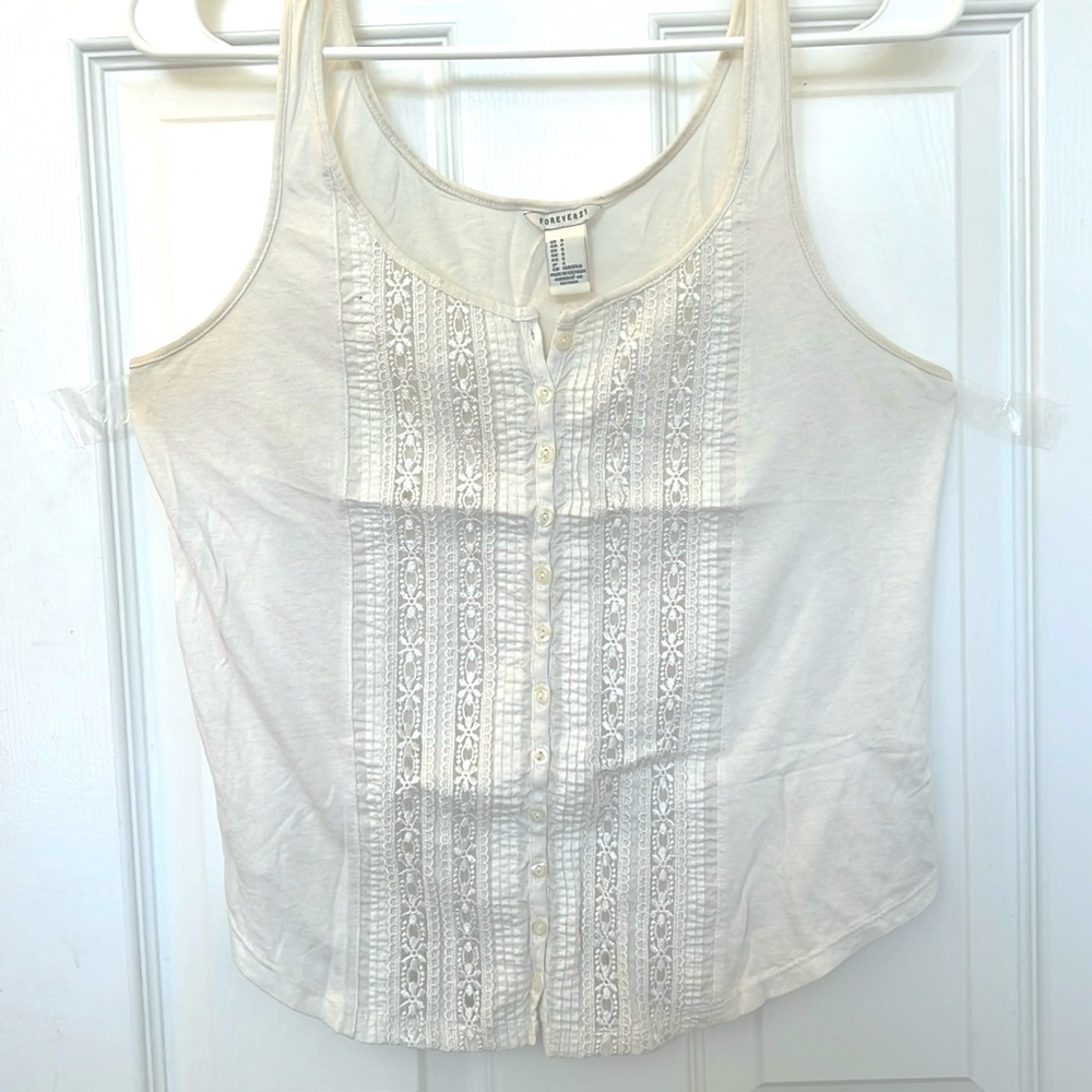 White Lace Buttondown Tank S